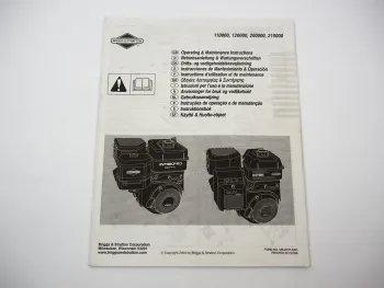 Briggs & Stratton 110000 120000 200000 210000 Motor Betriebsanleitung Operating