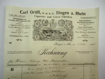 Carl Gräff GmbH Bingen am Rhein Zigarren Tabakfabrik Rechnung 12.Juli 1906