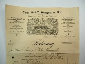 Carl Gräff GmbH Bingen am Rhein Zigarren Tabakfabrik Rechnung 18.März 1903