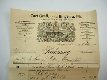 Carl Gräff GmbH Bingen am Rhein Zigarren Tabakfabrik Rechnung 22.Okt.1903