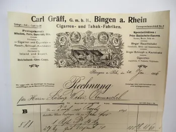 Carl Gräff GmbH Bingen am Rhein Zigarren Tabakfabrik Rechnung 24.Jan.1906