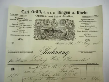 Carl Gräff GmbH Bingen am Rhein Zigarren Tabakfabrik Rechnung 24.März 1906