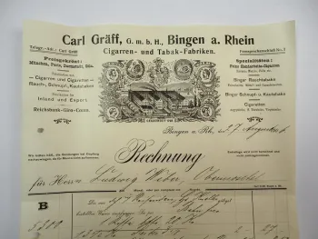 Carl Gräff GmbH Bingen am Rhein Zigarren Tabakfabrik Rechnung 27.Aug.1906