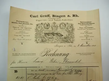 Carl Gräff GmbH Bingen am Rhein Zigarren Tabakfabrik Rechnung 6.Nov.1902