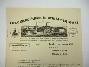 Chemische Fabrik Ludwig Meyer Mainz Brief 1929
