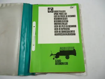 Claas Autonom U30 Ladewagen Ersatzteilliste Bildkatalog 1980