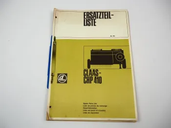 Claas CHP410 Hochdruck Presse Pickup Ersatzteilliste Ersatzteilkatalog 1971