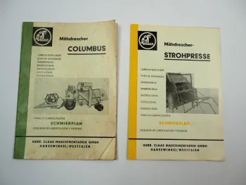 Claas Columbus Mähdrescher Strohpresse Schmierplan 1964