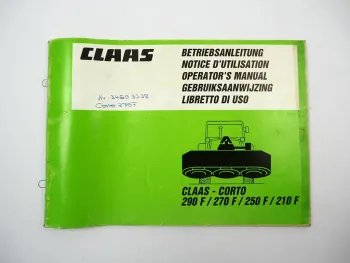 Claas Corto 290F 270F 250F 210F Trommelmähwerk Betriebsanleitung 1992