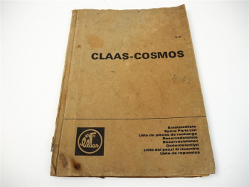 Claas Cosmos Mähdrescher Ersatzteilliste Ersatzteil-Bildkatalog 08/1967