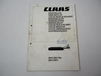 Claas Disco 3050 C Plus Mähwerk Ersatzteilliste Spare Parts List 2002