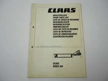 Claas Disco 340 Scheibenmähwerk Ersatzteilliste Spare Parts List 2000