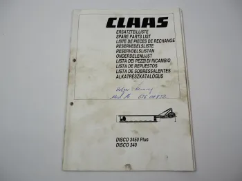 Claas Disco 3450 Plus 340 Scheibenmähwerk Ersatzteilliste Spare Parts List 2002