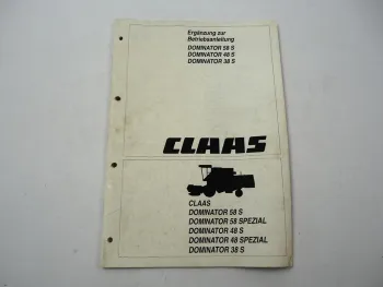 Claas Dominator 38 48 58 S Spezial Mähdrescher Ergänzung Betriebsanleitung 1996
