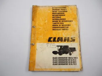 Claas Dominator 78 88 98 108 SL S Combine Operators Manual 1986 Englisch