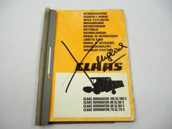 Claas Dominator 78 88 98 108 SL S Combine Operators Manual Maintenance 1986
