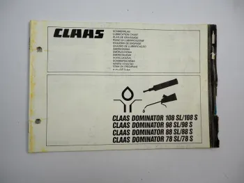 Claas Dominator 78 88 98 108 SL S Mähdrescher Schmierplan 1986