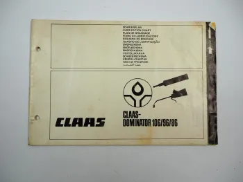 Claas Dominator 86 96 106 Mähdrescher Schmierplan 1982