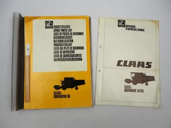 Claas Dominator 96 Operators Manual Supplement Spare Parts List 1985/81