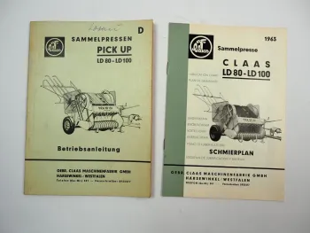 Claas LD 80 100 Pickup Sammelpresse Betriebsanleitung Bedienung Schmierplan 1962