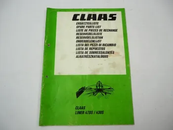 Claas Liner 470S 430S Kreiselschwader Ersatzteilliste Spare Parts List 1997