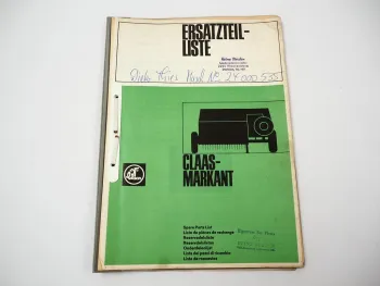 Claas Markant Presse Ersatzteilliste Bildkatalog Parts List Pieces Rechange 1970