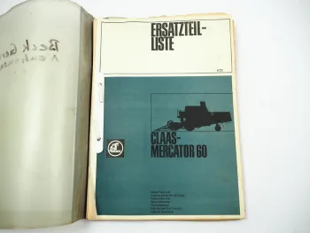 Claas Mercator 60 Mähdrescher Ersatzteilliste Bildkatalog 1973