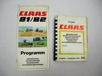 Claas Produktprogramm Mähdrescher Pressen Prospekt 1981/82 Preisliste 1985