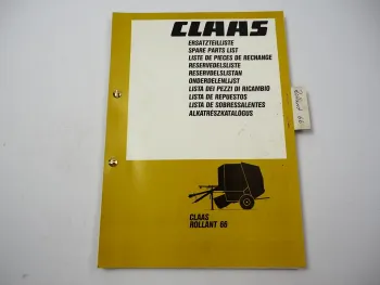 Claas Rollant 66 Rundballenpresse Ersatzteilliste Ersatzteilkatalog 1988