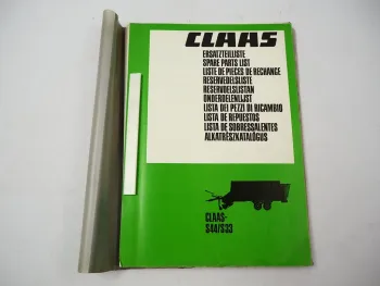 Claas S44 S33 Ladewagen Ersatzteilliste Liste de Pieces de Rechange 1984