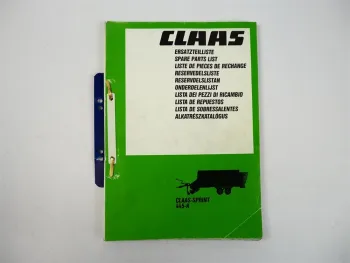 Claas Sprint 445-K Ersatzteilliste Spare Parts List 1989
