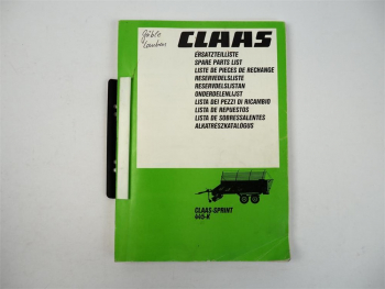 Claas Sprint 445-K Ersatzteilliste Spare Parts List 1991