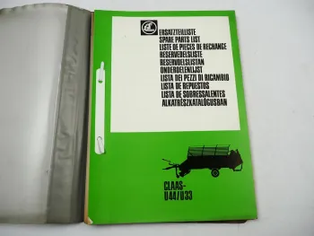Claas U33 U44 Ladewagen Ersatzteilliste Ersatzteilkatalog 1983
