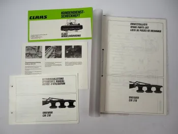 Claas Unifarm CM 210 Mähwerk Betriebsanleitung Ersatzteilliste Scheckheft 1991