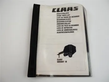 Claas Variant 16 Rundballenpresse Ersatzteilliste Spare Parts List 1990