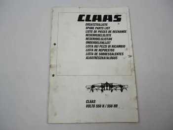 Claas Volto 550 H HR Kreiselheuer Ersatzteilliste Spare Parts List 2001