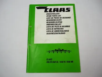 Claas Volto 640 SL H HR Kreiselheuer Ersatzteilliste Spare Parts List 1999