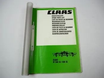 Claas W 540 450 SL Kreiselheuer Ersatzteilliste Spare Parts List 1991
