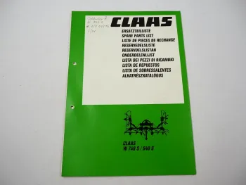 Claas W 640S 740S Kreiselwender Ersatzteilliste Spare Parts List 1990