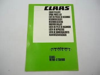 Claas W WA-S 600 730 Kreiselwender Ersatzteilliste Spare Parts List 1985