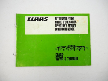 Claas W/WA-S 730 600 Kreiselwender Betriebsanleitung Bedienungsanleitung 1986