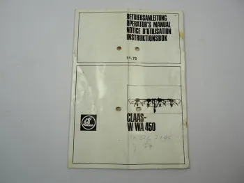 Claas W450 WA450 Kreiselheuer Betriebsanleitung Bedienungsanleitung 1975