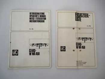 Claas W450 WA450 Kreiselheuer Betriebsanleitung Ersatzteilliste 1975