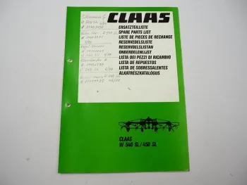 Claas W540SL W450SL Kreiselheuer Ersatzteilliste Spare Parts List 1991