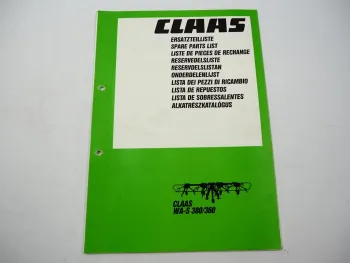 Claas WA-S 360 380 Schwader Ersatzteilliste Spare Parts List 1988