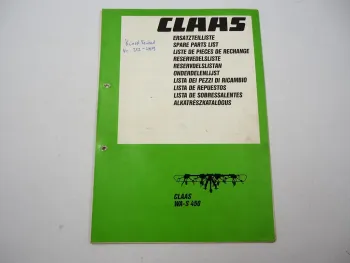 Claas WA-S 450 Schwader Heuwender Ersatzteilliste Spare Parts List 1987