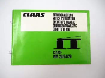 Claas WM 20 24 26 Mähwerk Betriebsanleitung Montageanleitung 1984