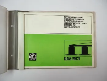 Claas WM 20 Mähwerk Betriebsanleitung Montageanleitung 1980