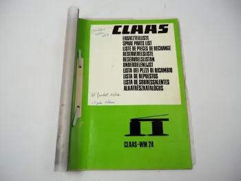 Claas WM 24 Ersatzteilliste Spare Parts List Liste de pieces de rechange Nov. 1984