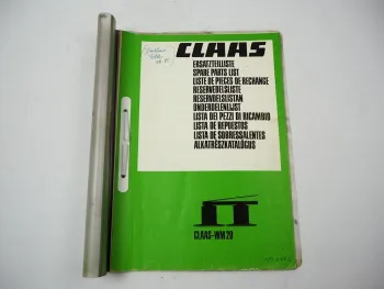 Claas WM20 Mähwerk Ersatzteilliste Spare Parts List 1984